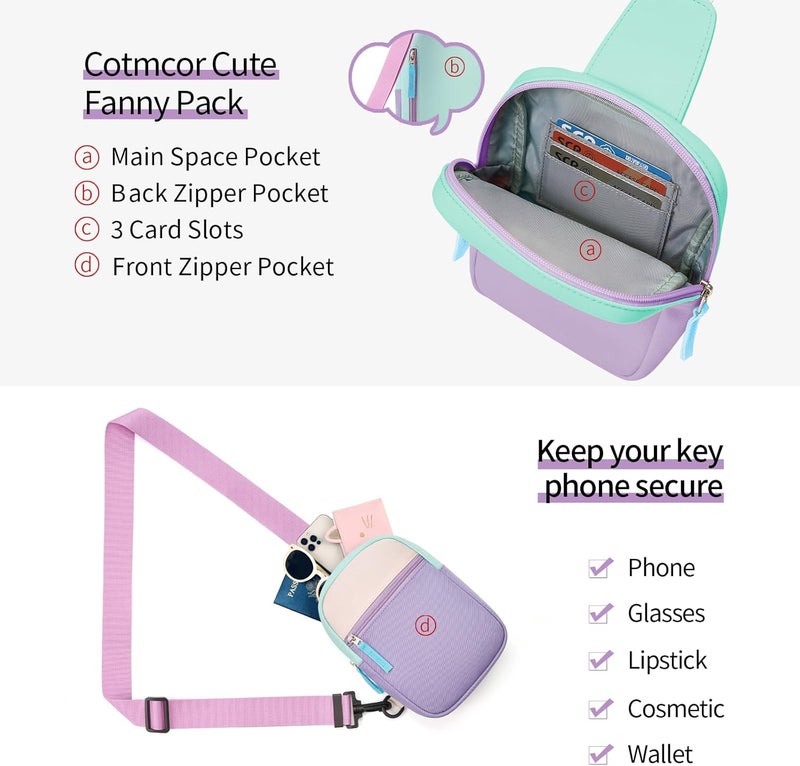 cotmcor Store Valentines Day Gifts for Kids: Fanny Pack Birthday Gift for 8 9 10 11 12 Year Old Teen Girls Trendy Stuff, Preppy Colorblock Crossbody Bag Adjustable Sling Belt Bags Purse for Travel Outdoor - Image 2